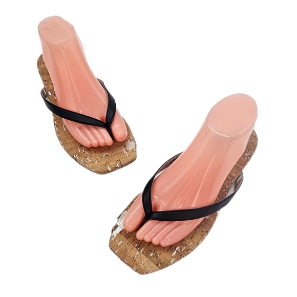 Korks Winnie Flat Flip Flop Sandals Black/Cork Women’s Size 8 Preowned - Picture 1 of 16